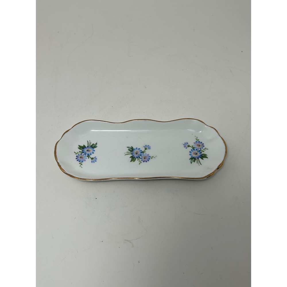 Jubilee Fine Bone China Trinket Dish Blue Floral Scalloped Gold Trim England